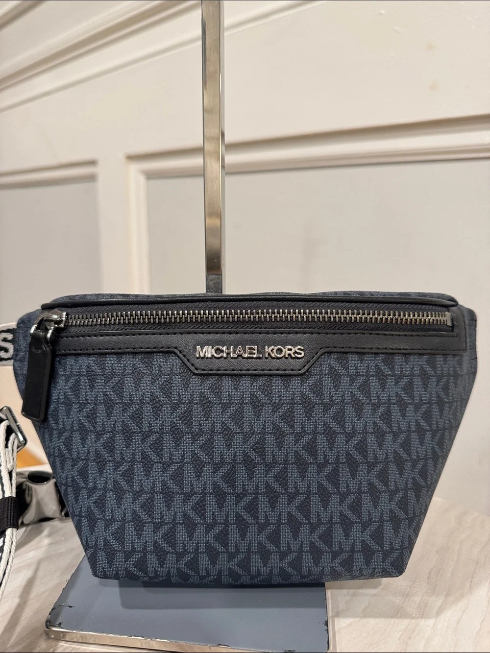 Michael Kors Bag Cooper Mini Belt Bag Logo Signature Blue Black Fanny Pack